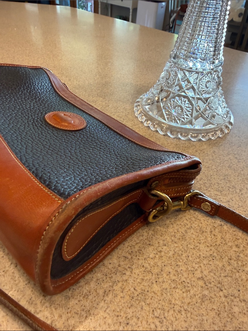 Dooney & Bourke Black Pebbled Leather Crossbody with Brown Trim and Strap - Picture 5 of 13